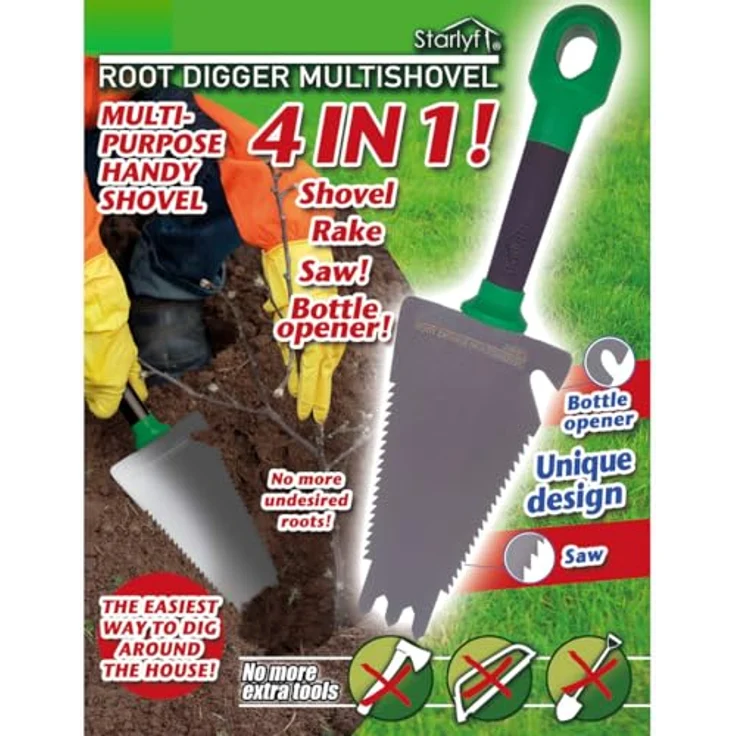 Starlyf Blumenkelle Root Digger, multifunktionale 4 in 1 Gartenschaufel mit Sägeklinge und ergonomischem Griff, grau/grün – Bild 7