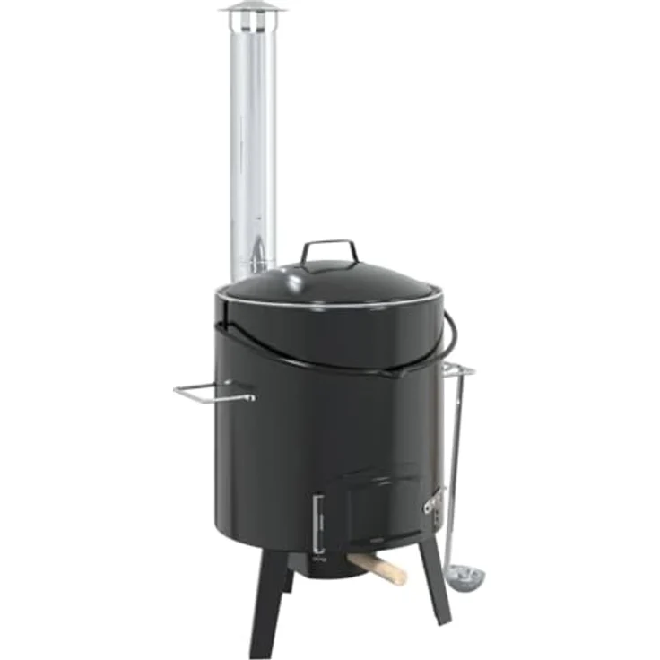 vidaXL Gulaschkanone, Gulaschofen mit Rauchabzug, emaillierter Stahl, für Gartenparty und Camping, Schwarz – Bild 3