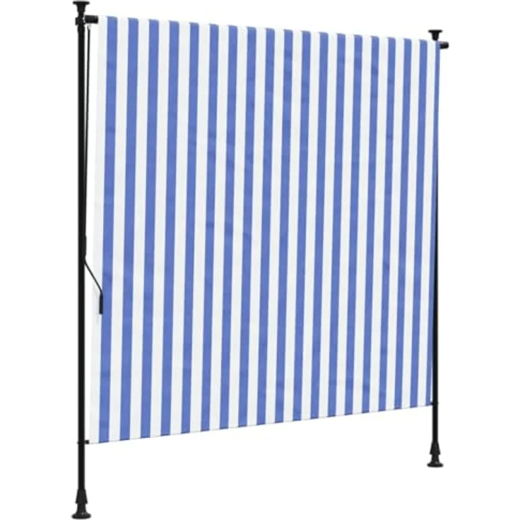 vidaXL Außenrollo, Senkrechtmarkise mit Kurbel, Einziehbarer Sichtschutz für Terrasse Balkon, Sonnenschutzrollo, Blau Weiß 150x270cm Stoff Stahl – Bild 1