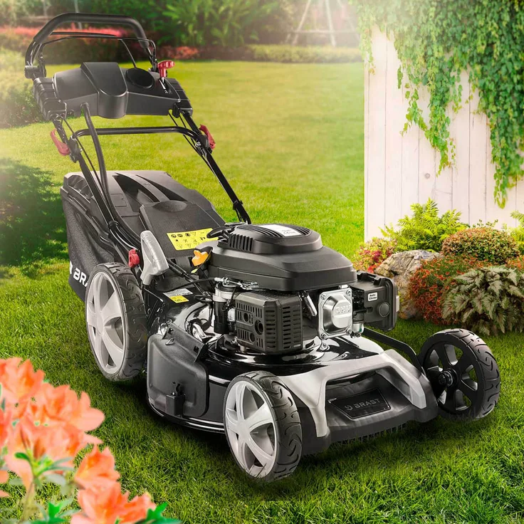 BRAST Rasenmäher Benzin 5,2kW(7PS) mit Antrieb + Elektrostart 53cm Schnittbreite 224ccm TÜV geprüft Stahlgehäuse 60L Fangkorb - Preisvergleich