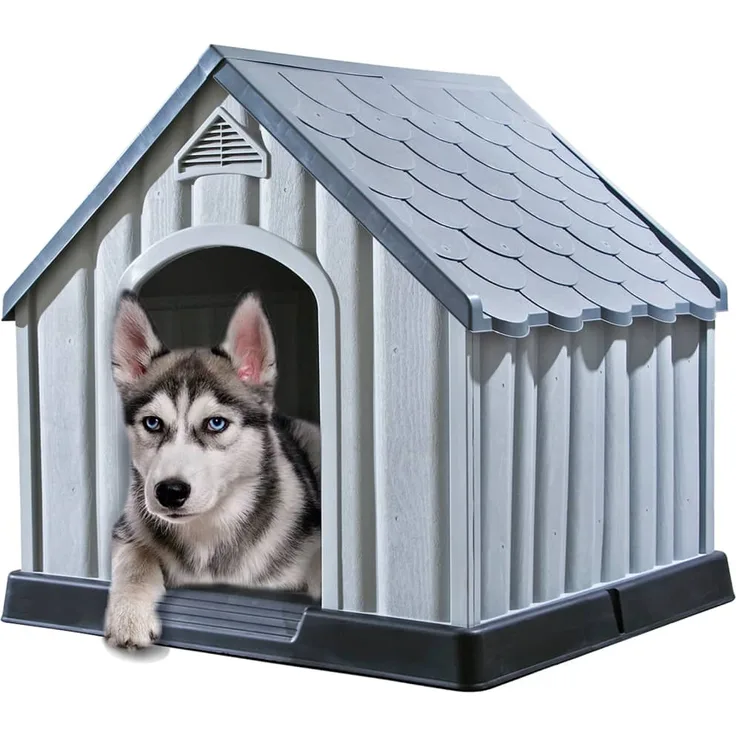 vidaXL Hundehütte Grau 92x87x91 cm Kunststoff