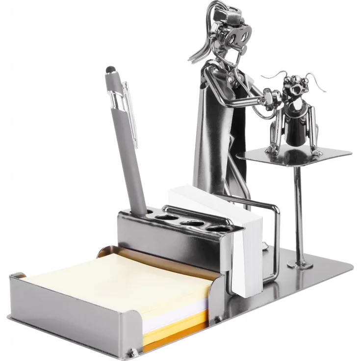 BRUBAKER Schraubenmännchen Tierärztin mit Stiftehalter - Metallfigur Visitenkartenhalter und Notizzettelfach