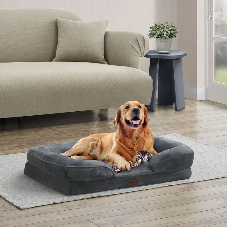 Juskys Hundebett Sheena L orthopädisch, waschbar & rutschfest – 89 x 63 x 18 cm – Hundesofa flauschig mittelgroße Hunde Grau – Haustierbett Hundesofa - Preisvergleich – Bild 2