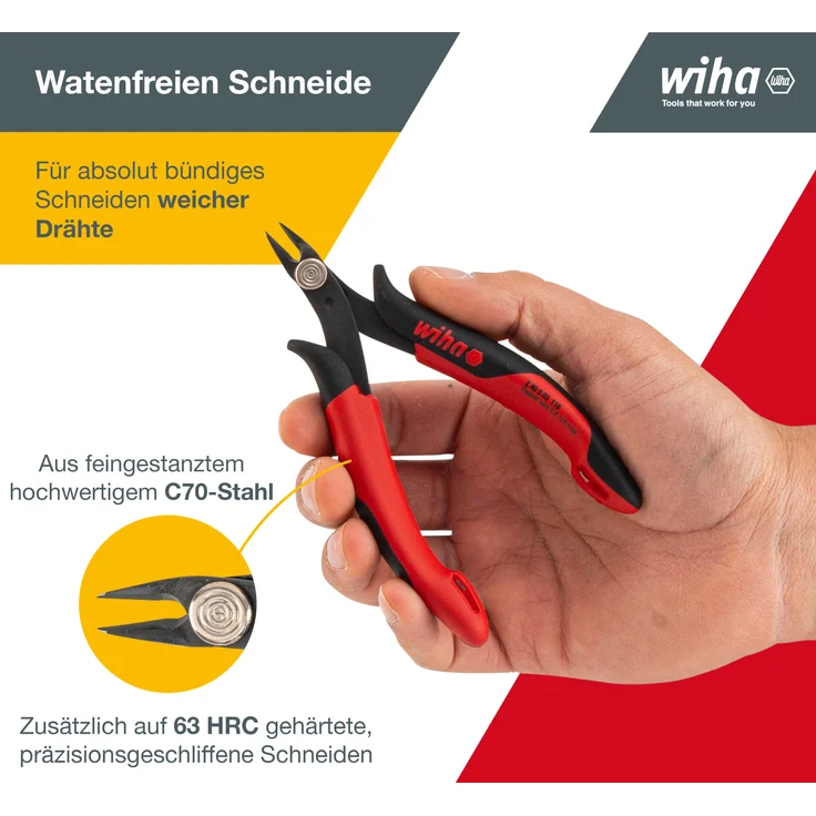 Wiha Präzisions Seitenschneider Elektronik klein (26812) breiter, spitzer Kopf ohne Wate 130mm I Mini Drahtschneider für Elektroinstallation – Bild 15
