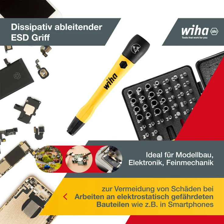 Wiha Micro Bit Set 66-tlg. inkl. Aufbwahrungsbox (39971) I Feinmechanik Schraubendreher Set mit Bit Halter, Steckschlüssel, ESD Schraubendreher Griff, Ratsche, Griff Verlängerung und Adapter – Bild 4