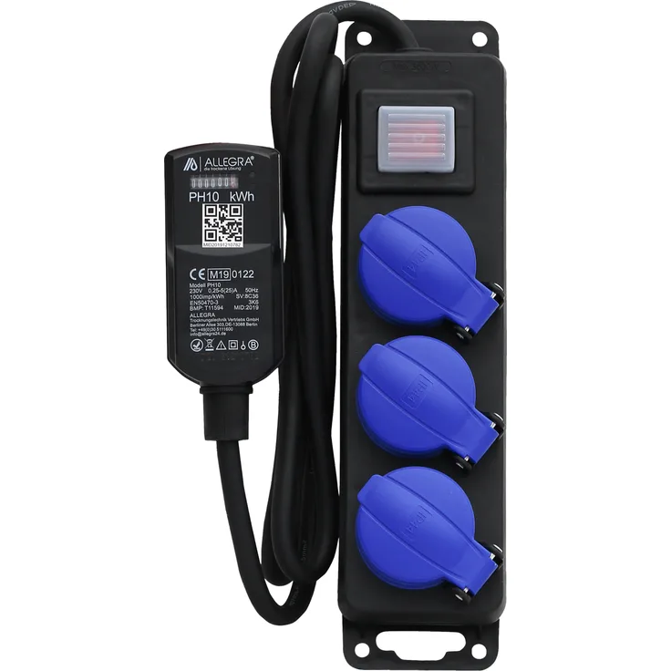 ALLEGRA MID Stromzähler PH10 mit 3-fach Profi-Verteilersteckdosenleiste