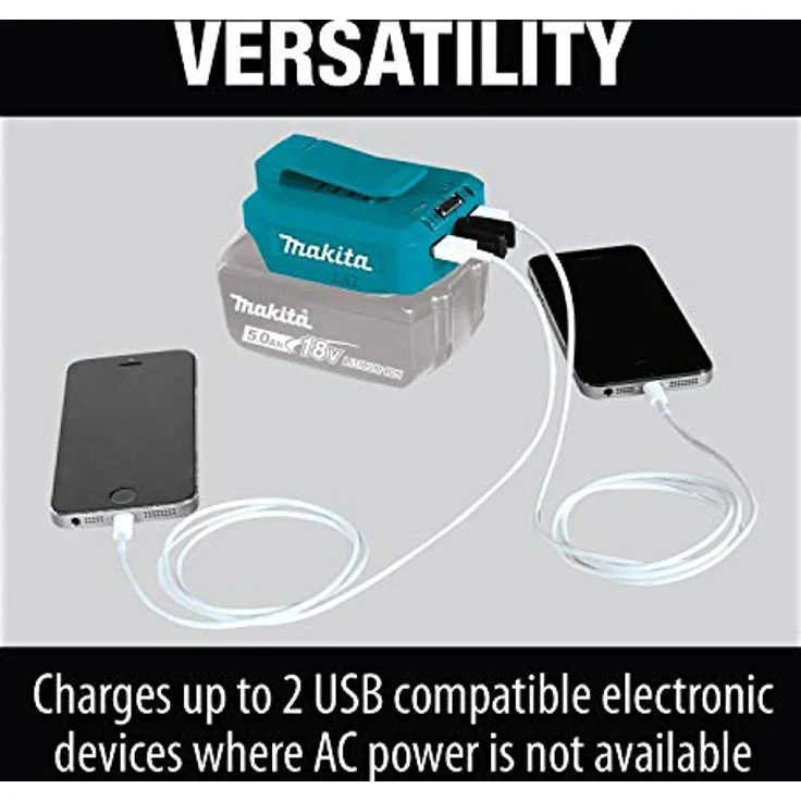Makita DECADP05 Akku-USB-Adapter, 2 USB-Ausgänge für 14,4 V und 18 V Li-Ion Akkus, ohne Akku, ohne Ladegerät – Bild 10