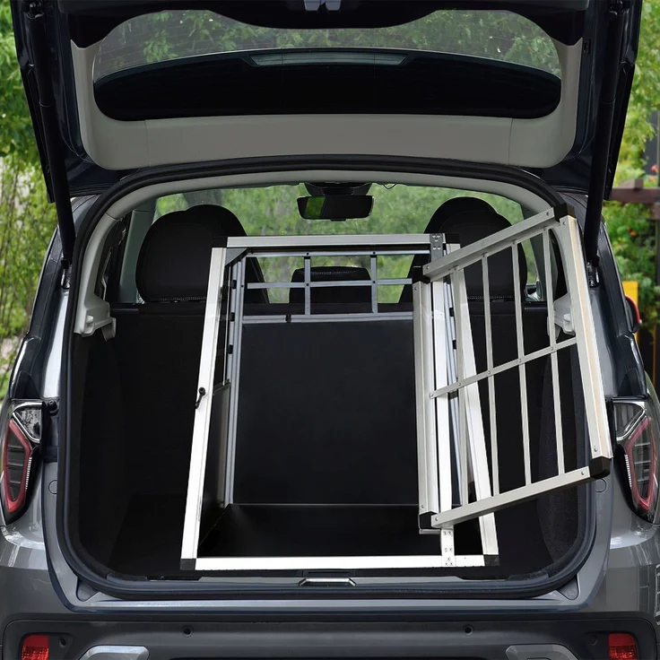 Juskys Alu Hundetransportbox L - 91 × 65 × 69 cm – Auto Hundebox robust & pflegeleicht – Gittertür verschließbar - Autotransportbox für Hunde – Bild 2