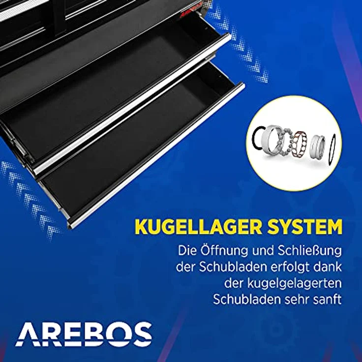 Werkstattwagen Werkzeugwagen Rollwagen Toolbox 5 Schubladen kugelgelagert - Schwarz - Arebos – Bild 3