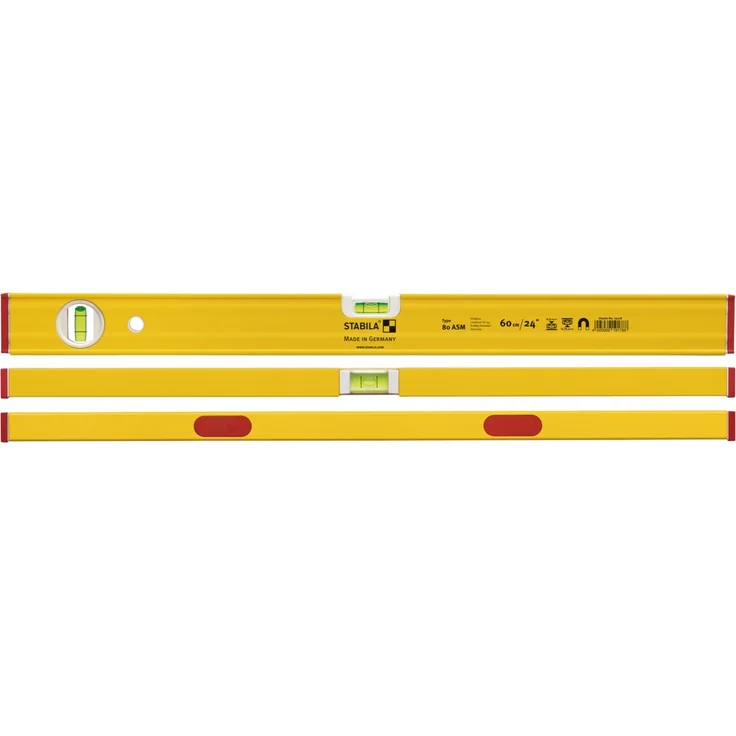 STABILA Magnet-Wasserwaage Type 80 ASM, 60 cm, verstärktes Alu-Profil, extrastarkes Seltenerd-Magnetsystem, 1 Horizontal-Libelle, 1 Vertikal-Libelle, integrierte Rutsch-Stopper, Made in Germany – Bild 4