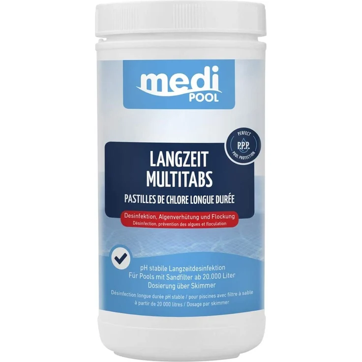 mediPOOL Langzeit-Multi Tabs 200 g, Multifunktionstabletten, Chlortabletten, Dauerchlorung, Flockmittel, Poolreinigung Inhalt:1 kg – Bild 2