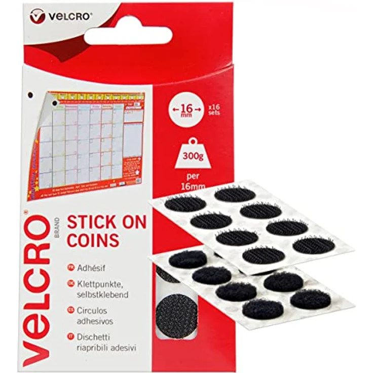 VELCRO VEL-EC60228 Klettpunkte zum Aufkleben Haft- und Flauschteil (Ø) 16mm Schwarz 16 Paar - Preisvergleich – Bild 1