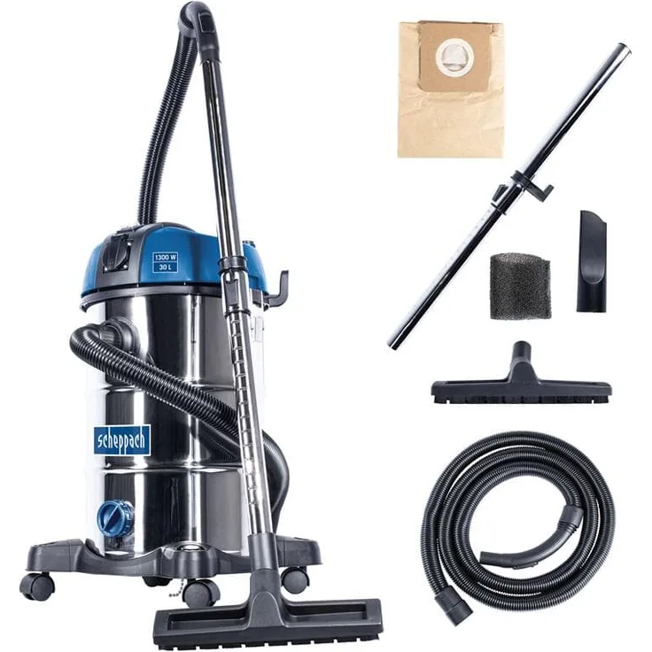 Scheppach Nass- und Trockensauger NTS30 inkl. umfangreichem Zubehörpaket - 1300 W | 30 L Edelstahlbehälter | Ausblasfunktion