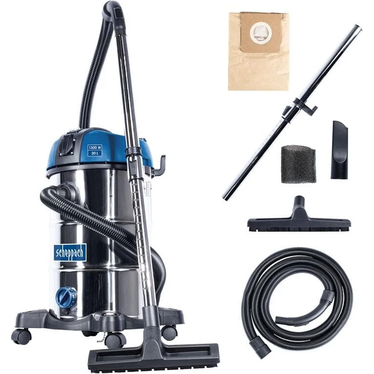 Scheppach Nass- und Trockensauger NTS30 inkl. umfangreichem Zubehörpaket - 1300 W | 30 L Edelstahlbehälter | Ausblasfunktion – Bild 1