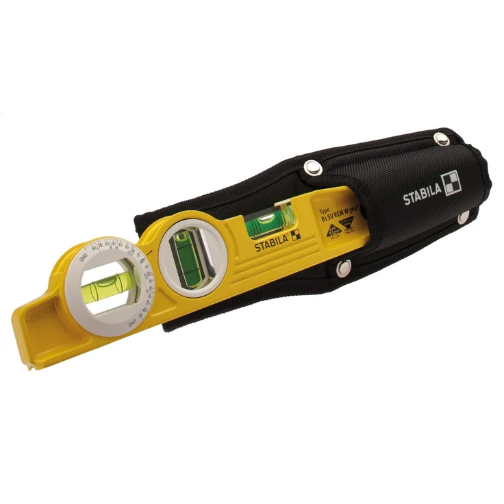 STABILA Magnet-Wasserwaage Type 81 SV REM W360 Torpedo mit Tasche, 25 cm, Alu-Gussprofil, Seltenerd-Magnetsystem, 1 Sechsring-Horizontal-/ 1 Vertikal-/ 1 Winkel-Libelle, Made in Germany