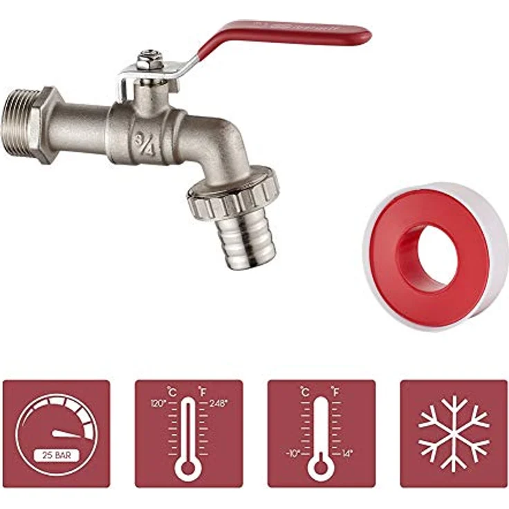 Ibergrif Garten Wasserhahn 3/4 zoll mit Gartenschlauch Adapter - Kugelhahn Frostsicher -10℃, High Temperature Resistance 120℃, Absperrhahn Tropffrei für Garten Regentonne, Wasserhahn Aussen Messing – Bild 2