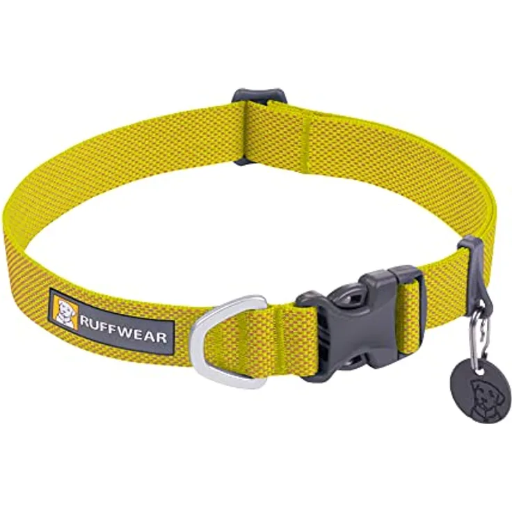 RUFFWEAR Hundehalsband Hi & Light, ultrastark und leicht, Tubelok-Gewebe, Aluminium-Leinenbefestigungsring, Lichen Green (S, 28-36cm)