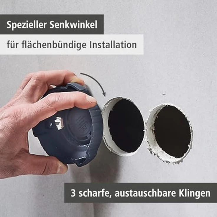 Wolfcraft 5897000 Bohrkronen-Set 3-tlg. für Hohlwanddosenmontage, inkl. Carbonstahl-Lochsäge Ø 68 mm und Lochrandsenker – Bild 3