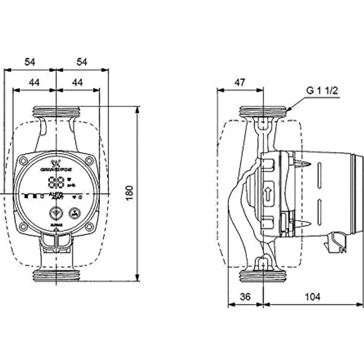 Grundfos ALPHA3 25-60, Hocheffizienz Umwälzpumpe, 180 mm, 1 1/2" Anschluss, Auto Adapt Installation – Bild 2