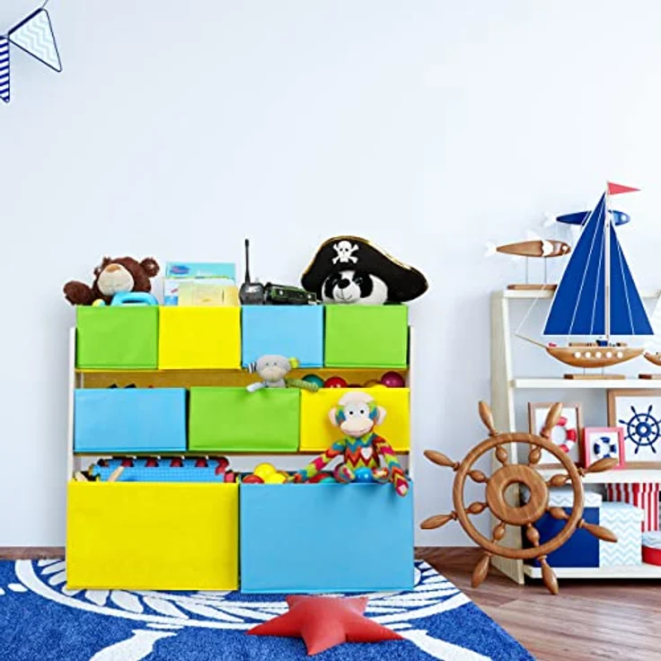 Relaxdays Kinderregal mit 9 Stoffboxen, Meerjungfrau Kindermotiv, Spielzeugregal Organizer HBT 66 x 82,5 x 29,5 cm, bunt, 1 Stück – Bild 2