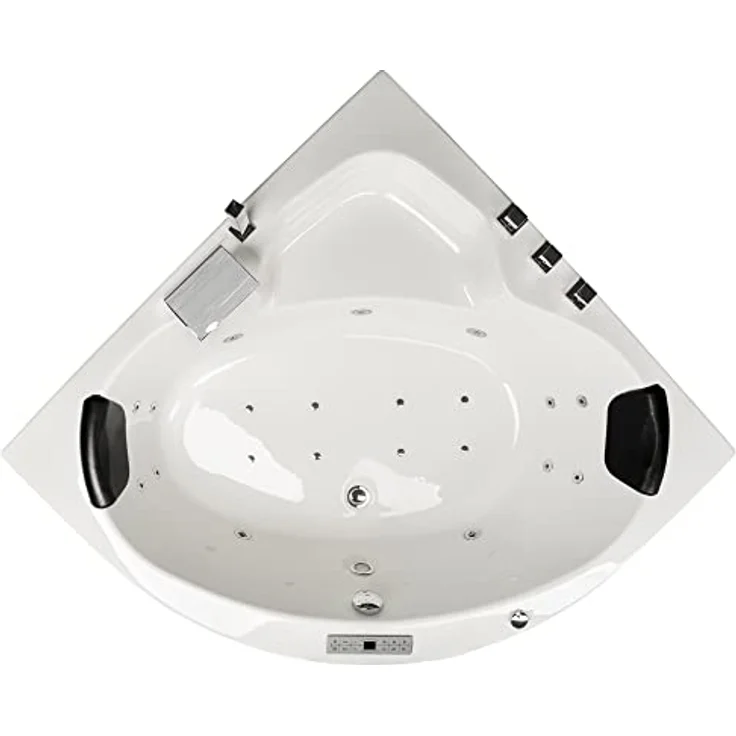 Basera® Whirlpool-Badewanne CLASSIC Indoor Eck-Whirlpool Badewanne Maui 130 x 130 cm, (Komplett-Set), LED-Farblichtambiente, Touchpanel, Bluetooth, Radio, Weiß – Bild 2