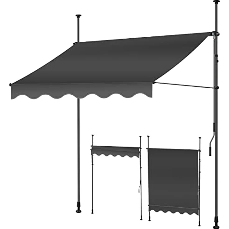 KESSER® Klemmmarkise mit Handkurbel Balkon, Balkonmarkise ohne Bohren, UV-beständig höhenverstellbar wasserabweisend, Sonnenschutz, Terrassenüberdachung, einfache Montage 400cm, Anthrazit – Bild 1