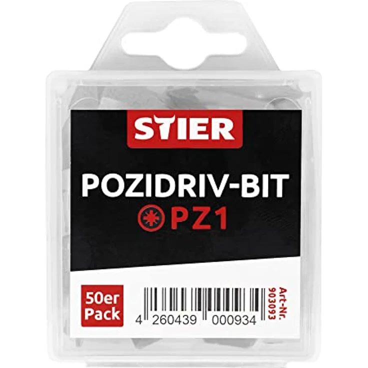 STIER Pozidriv-Bit-Großpackung PZ1, 50 Stück 25 mm in wiederverschließbarer Plastikbox für Maschinen- und Handantrieb – Bild 1