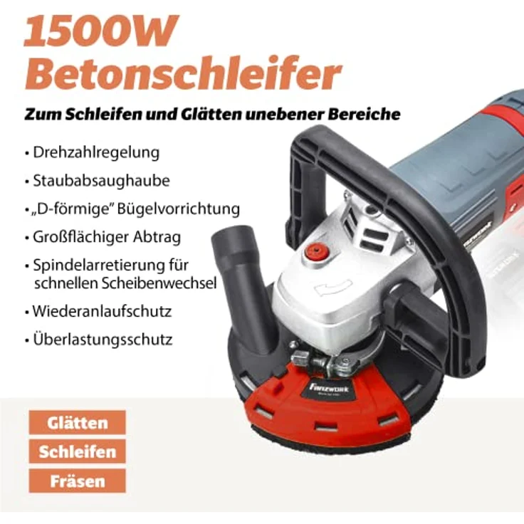 FANZTOOL Betonschleifer Set mit Diamantschleiftopf und Premium Absaughaube 1500W-125mmund – Bild 3