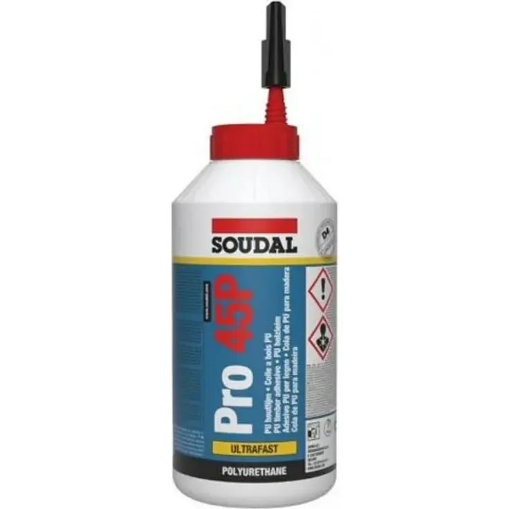 Soudal PRO 45P Holzleim, wasserfester Polyurethan-Kleber mit schneller Festigkeitsentwicklung, 750 g, braun