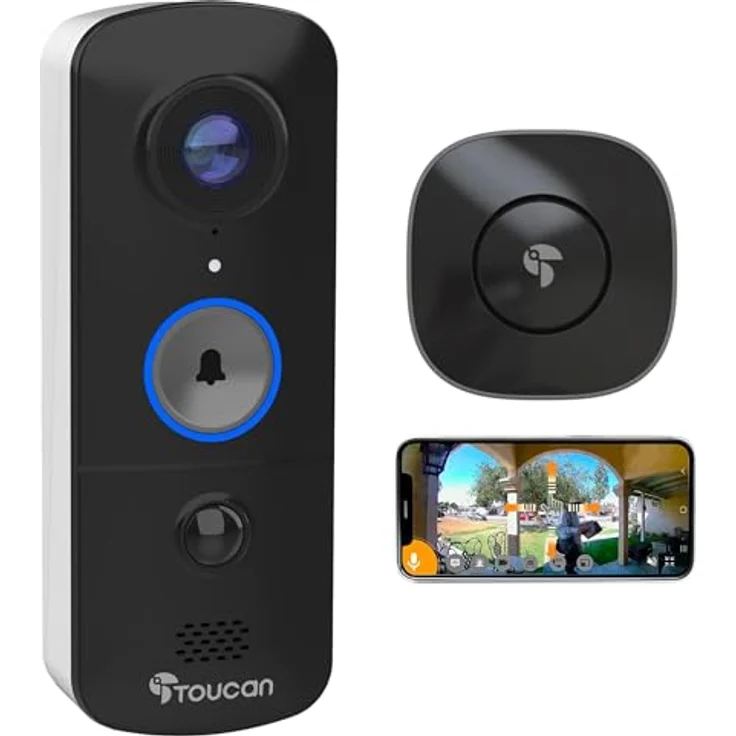 TOUCAN V3 Kabellose Video-Türklingel mit Gong – 1080p Sicherheitskamera, 180° Sichtfeld, Bewegungserkennung, 2-Wege-Audio, langlebiger Akku, kostenloser Cloud-Speicher, kein Abo erforderlich – Bild 1