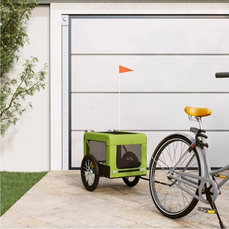vidaXL Hunde-Transportbox Fahrradanhänger Hunde Grün und Schwarz Oxford-Gewebe und Eisen, Robuster Rahmen und Komfortables Design – Bild 1