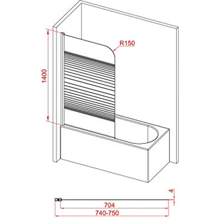 Marwell Black Lines Badewannenaufsatz 125 x 140 cm Duschwand für Badewanne 1-teilig faltbar in matt schwarz - Duschabtrennung aus 4 mm starken Einscheibensicherheitsglas – Bild 5