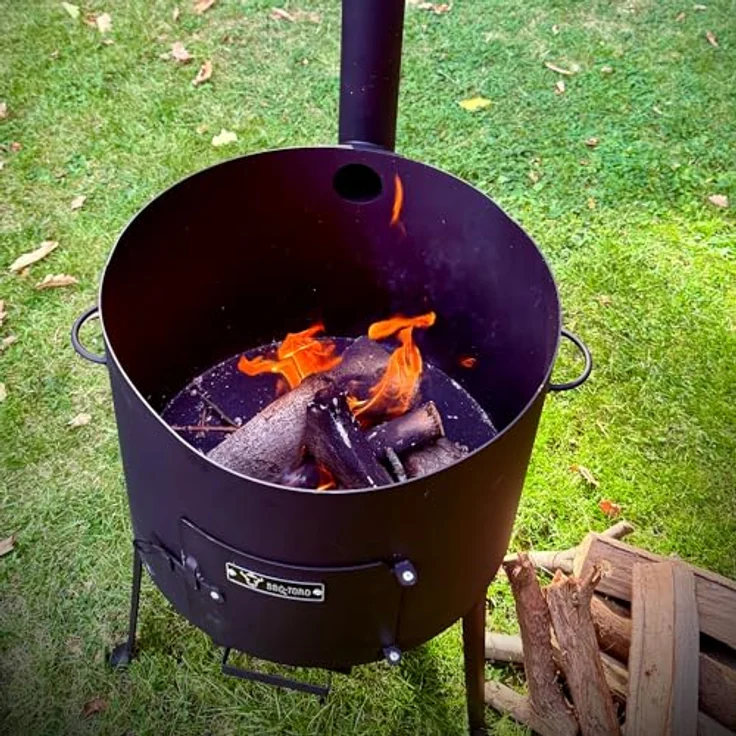 BBQ-Toro Kazan Ofen Ø 34 cm, Gulaschkessel mit Schaumlöffel und Schürhaken, stabiler Outdoor-Ofen aus Stahl, Feuerstelle und Eintopfofen – Bild 2