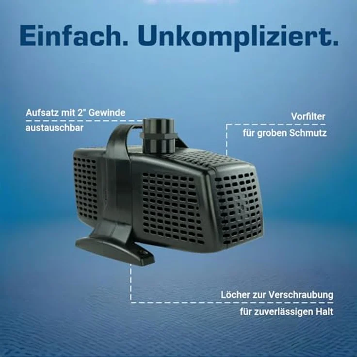 KERRY Teichpumpe 230 V – 6.000 L/H, 10m Kabel, 350 cm Förderhöhe, 95 Watt, Bachlaufpumpe, Wasserspielpumpe und Zimmerbrunnen-Pumpe | Brunnenpumpe – Bild 5