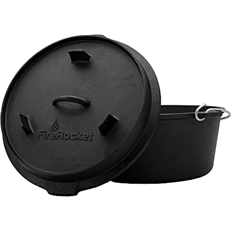 FireRocket Dutch Oven 9qt 8,5L ohne Füße Premium Gusseisen Schmortopf Gusstopf Feuertopf Bräter eingebrannt niederländischer Kochtopf 36,5 x 33 x 12,5 cm – Bild 10