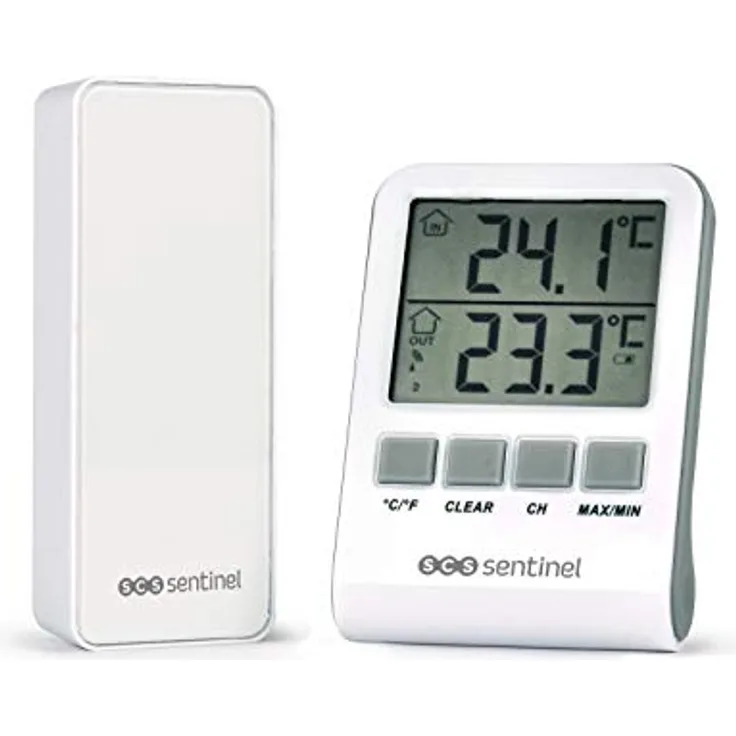 SCS Sentinel - HCN0066 Digital-Thermometer mit kabelloser Außensonde – kabelloses Thermometer – Innen- und Außenthermometer – Wetterinstrument – DigiThermo Indoor/Outdoor