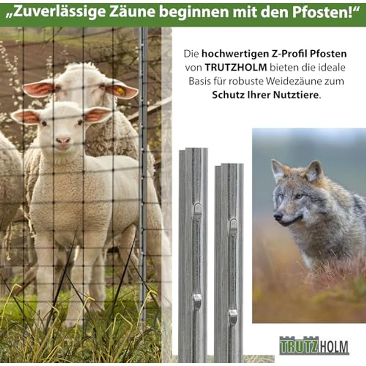 TRUTZHOLM Z-Profil Zaunpfosten 230 cm, feuerverzinkt, 10x Zaunpfähle, 1,5 mm Stärke, wetterbeständig und robust, Silber – Bild 5