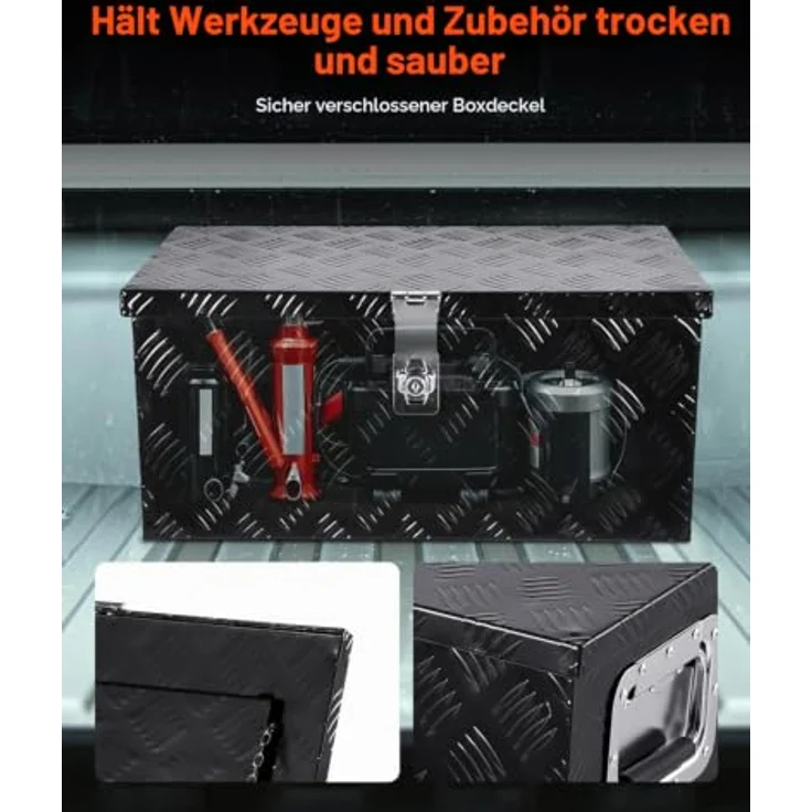 VEVOR Werkzeugkasten Aluminium, gestreifte Werkzeugkiste für Ladefläche (508 x 304,8 x 241,3 mm), wasserdicht mit seitlichem Griff und Schloss, Schwarz – Bild 5