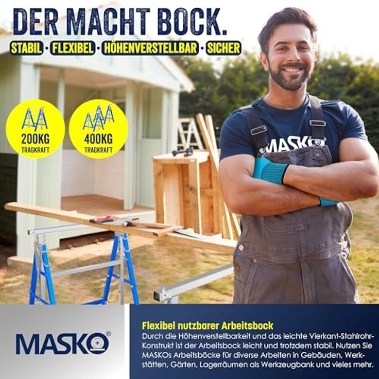 MASKO® Teleskop-Arbeitsbock 8-er Set, Klappbock mit max. Belastbarkeit 200 kg, höhenverstellbar von 800-1300 mm, inkl. rutschfeste Handschuhe, Blau – Bild 5