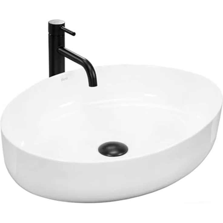 wohnwerk.idee Aufsatzwaschbecken Keramik Weiß 55x41,5cm Queen - Geräumiges Design, strapazierfähiges Material, einfache Installation – Bild 4