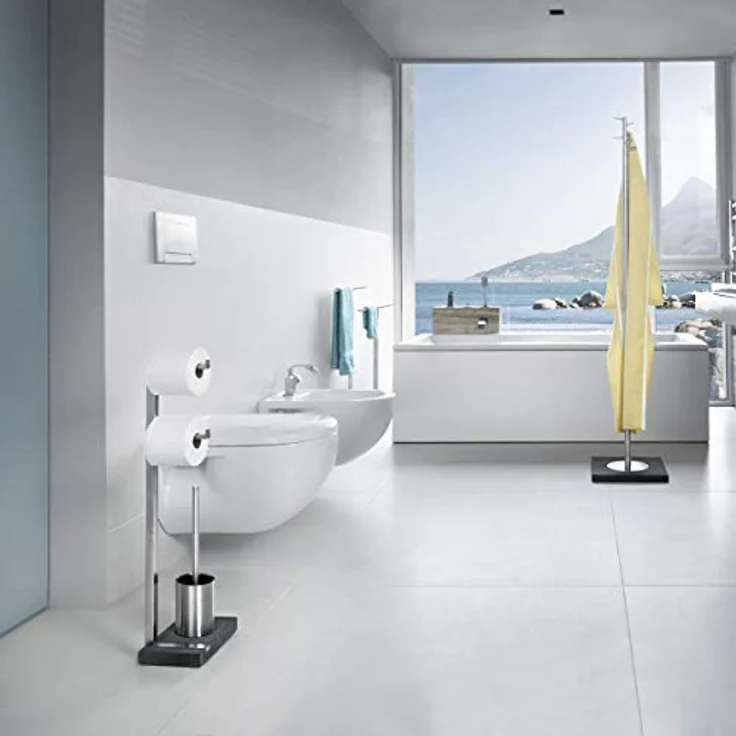 blomus -MENOTO- Stand WC-Garnitur aus mattiertem Edelstahl, freistehender Toilettenbutler, Platz für 2 WC-Rollen, exklusive Optik, Badaccessoire (H / B / T: 71 x 20 x 15 cm, Edelstahl-matt, 68623) – Bild 3
