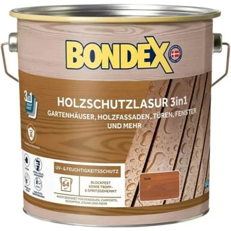 Bondex Holzschutzlasur 3in1 4 L teak, wasserbasierte langanhaltende Lasur für Außenanwendungen, UV-schutz, dunkle Teakfarbe