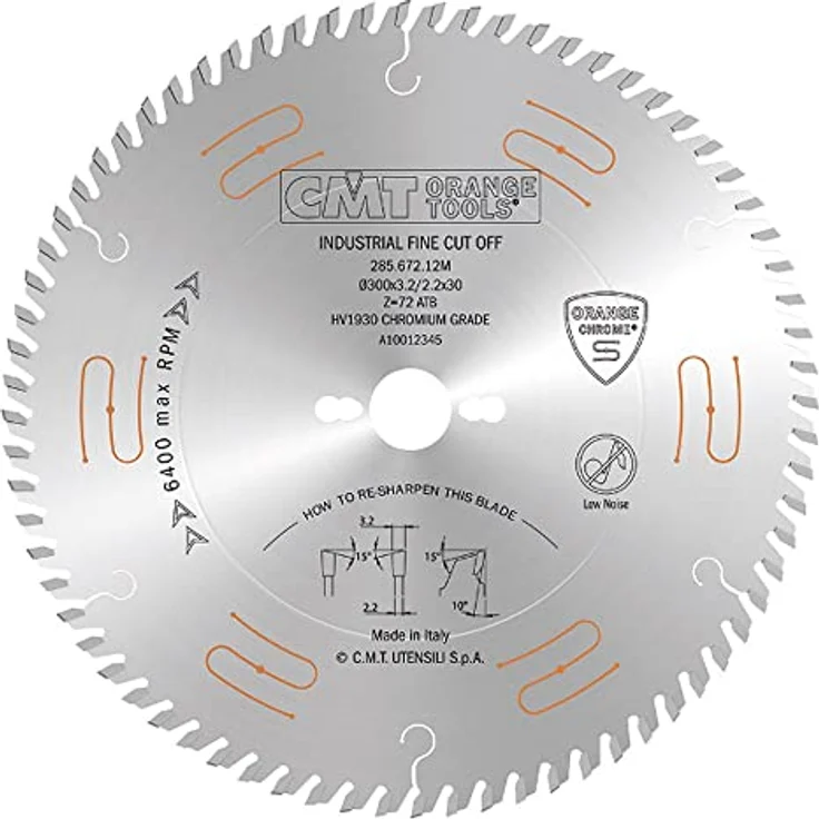 CMT ORANGE TOOLS KREISSÄGEBLATT AUS CHROM 300X3.2/2.2X30 Z=72 10° ATB für 30 mm Dorn, geeignet für Weich-/Hartholz und Sperrholz, für industrielle Tischler – Bild 1