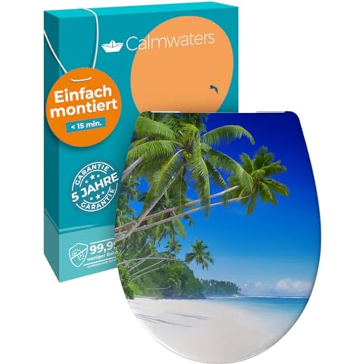 Calmwaters WC Sitz Palmenparadies 26LP6213, Antibakteriell mit Absenkautomatik und rostfreier Edelstahlbefestigung