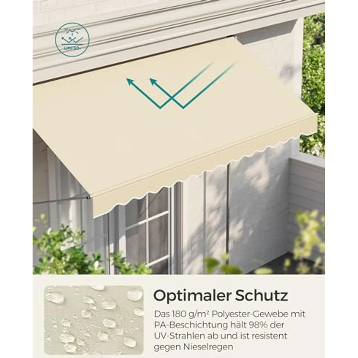 SONGMICS Klemmmarkise, höhenverstellbar, mit Handkurbel, Sonnenschutz, 300 x 120 cm, beige – Bild 3