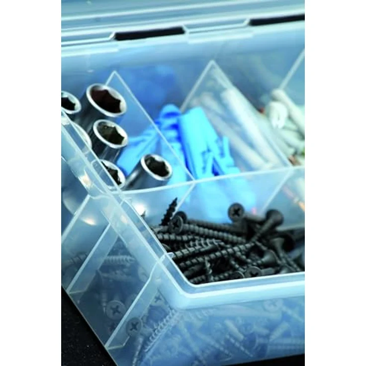 Kistenberg UNIBOX NUN Sortimentsbox, transparent, Kleinteilemagazin mit ergonomischem Griff und Klemmverschlüssen, 400 x 298 x 85mm – Bild 4