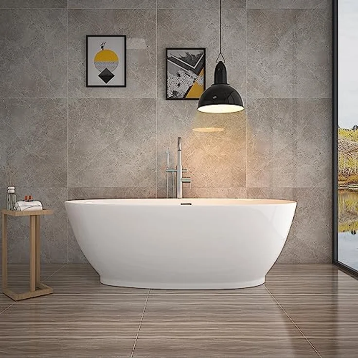 HOME DELUXE - freistehende Badewanne - DELIA, Weiß - Maße: ca. 180 x 90 x 58 cm - Füllmenge: 270 Liter, inkl. Überlaufschutz, Siphon und Verschluss I Spa, für 2 Personen – Bild 1