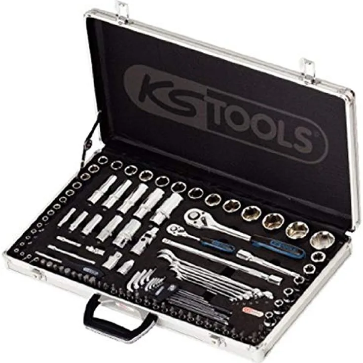 KS Tools Werkzeugkoffer 1/4"+1/2" CHROMEplus Steckschlüssel-Satz, 102-tlg, hochglanz verchromt, Chrom Vanadium, mit FlankTraction-Profil im Aluminiumkoffer