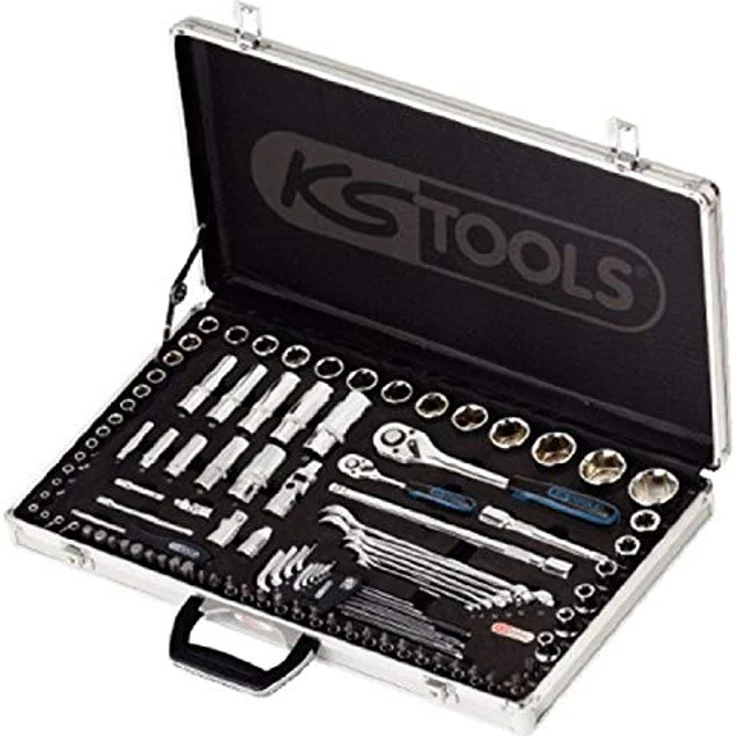 KS Tools Werkzeugkoffer 1/4"+1/2" CHROMEplus Steckschlüssel-Satz, 102-tlg, hochglanz verchromt, Chrom Vanadium, mit FlankTraction-Profil im Aluminiumkoffer – Bild 1