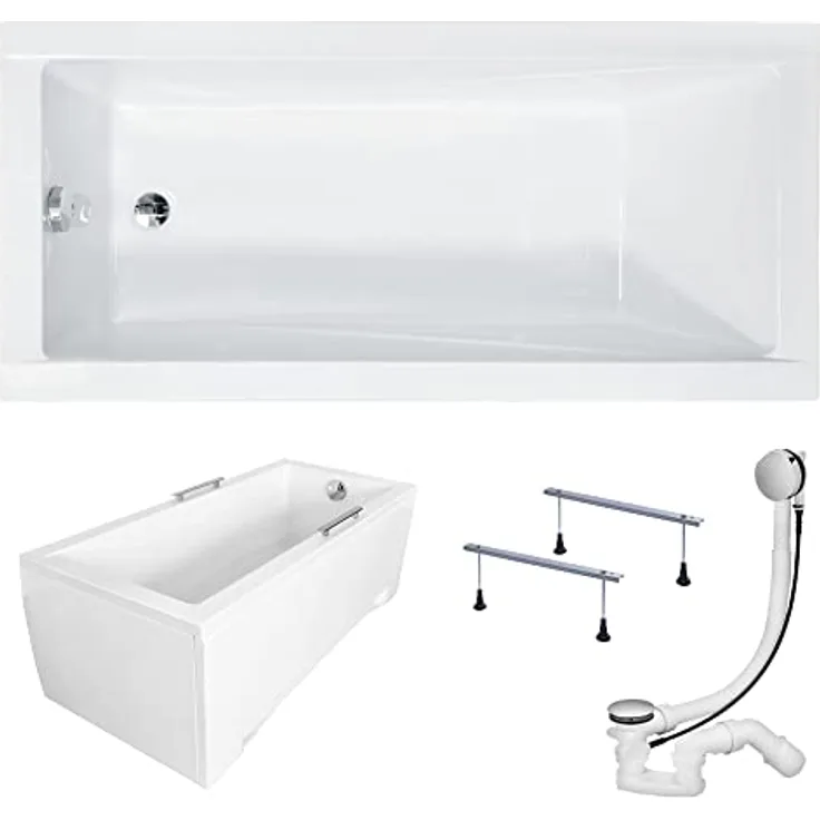 KOLMAN Badewanne Rechteck Modern 160x70 mit Acrylschürze, Füßen und Ablaufgarnitur VIEGA